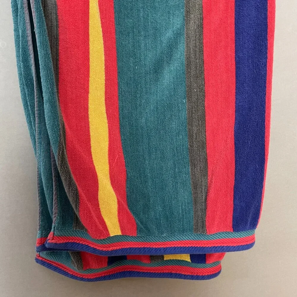 Vintage 90s Beach Towel Cecil Saydah Company Stripes FLAWS Cotton‎ Retro